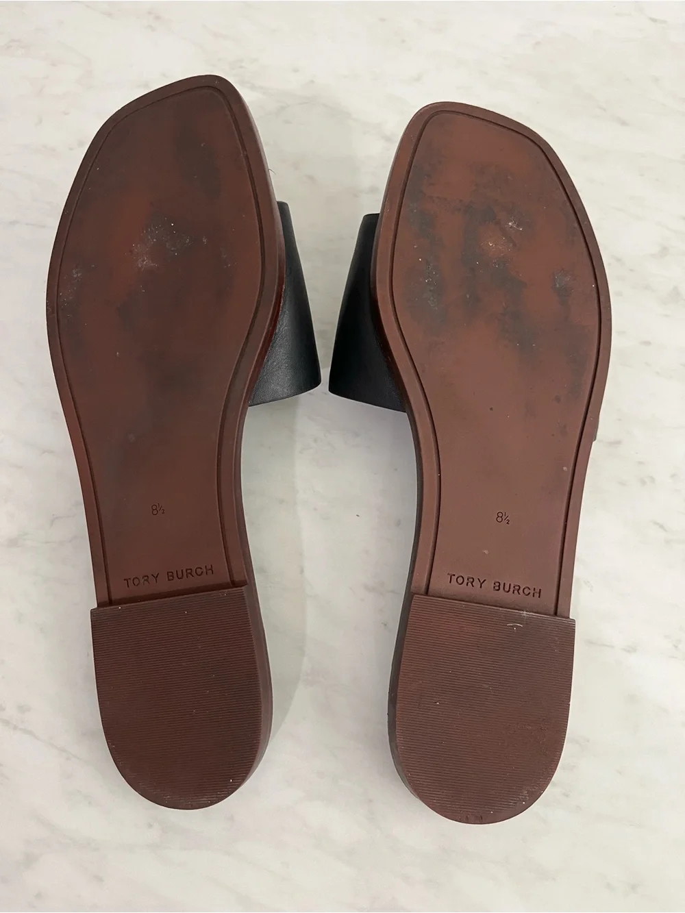Tory Burch Ines Slide Sandals Black Leather Double T Logo Slides Size 8.5